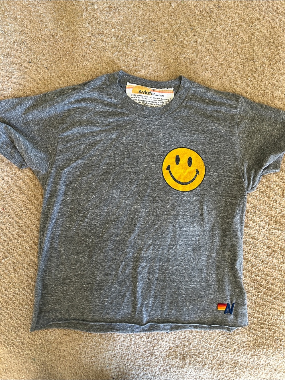 Aviator Nation Heather Gray Tee with Yellow Smiley Patch